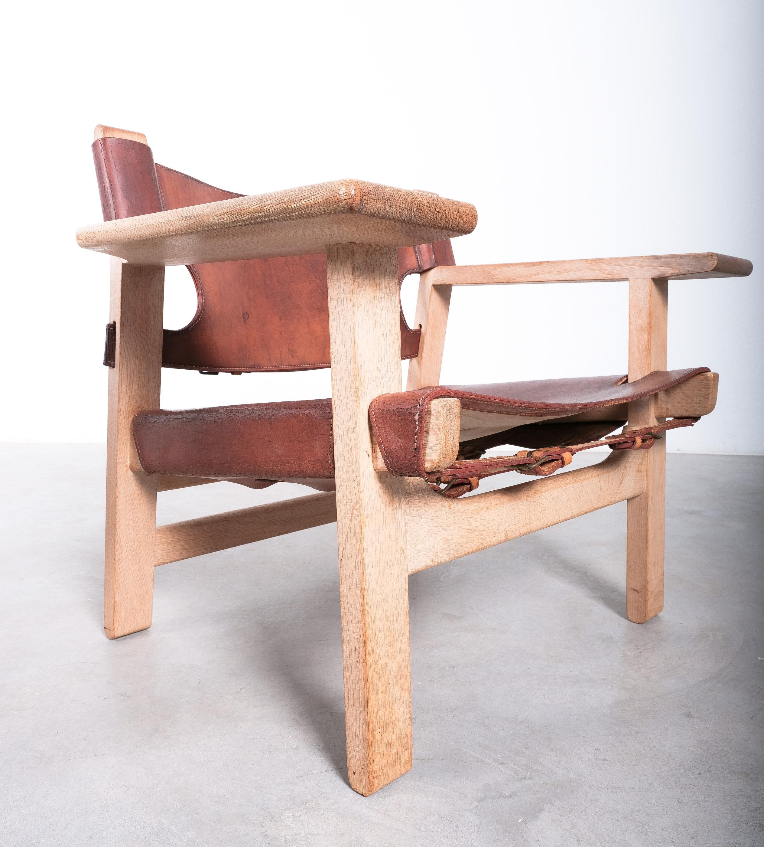 Vintage Pair of Børge Mogensen Spanish Chairs Oak Leather, Denmark, 1960s For Sale 1