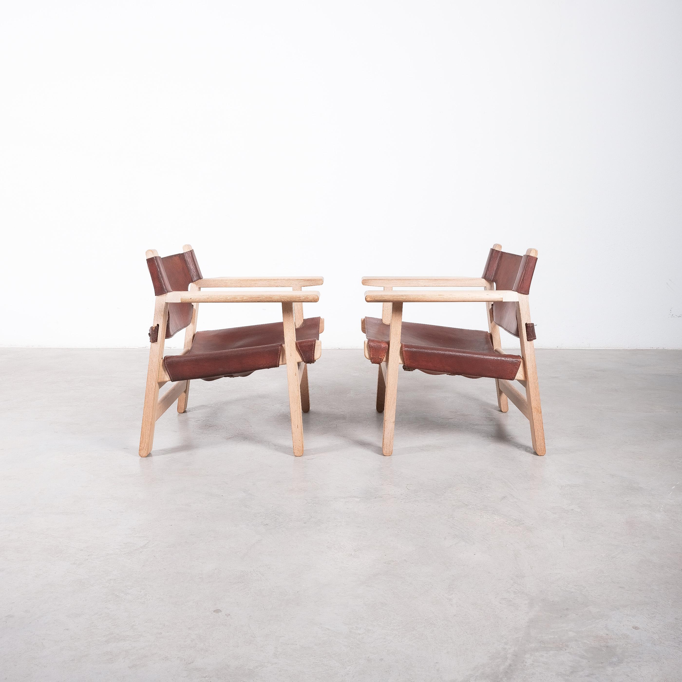 Vintage Pair of Børge Mogensen Spanish Chairs Oak Leather, Denmark, 1960s For Sale 2