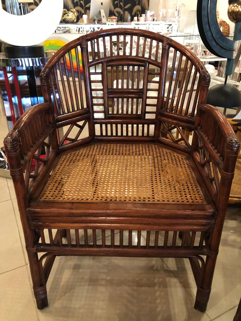 Vintage Pair of Brighton Style Bamboo and Rattan Chinese Chippendale