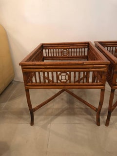 Vintage Pair of Brighton Style Burnt Bamboo End Side Tables