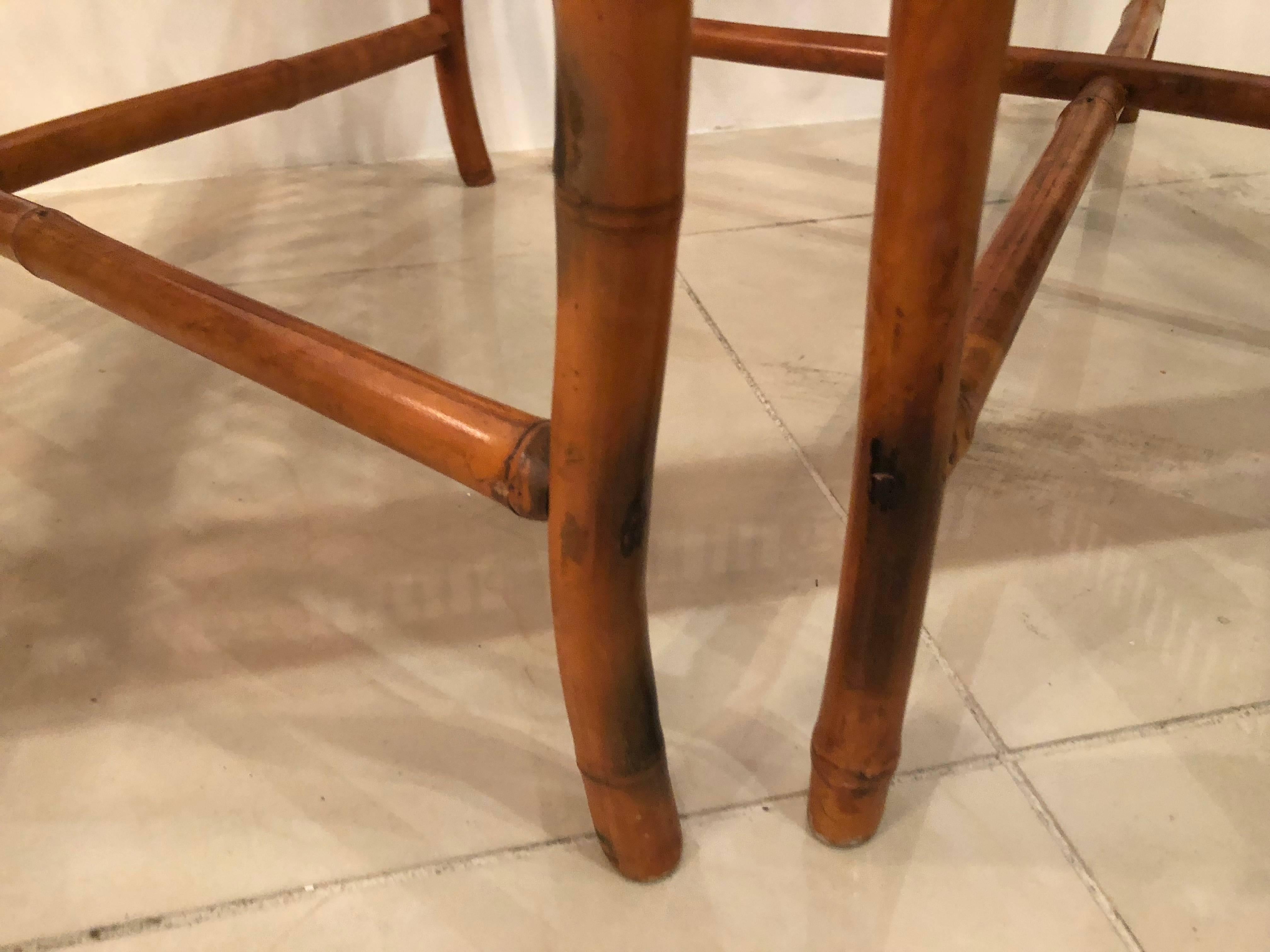 American Vintage Pair of Brighton Style Burnt Bamboo End Side Tables