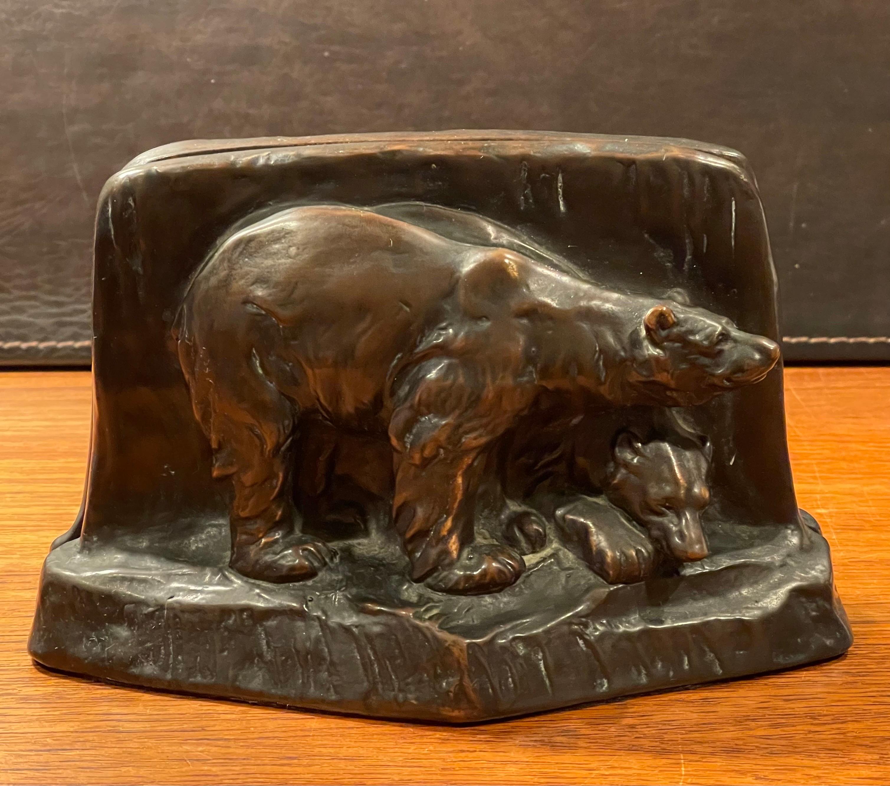 Vintage Pair of Bronze Clad Grizzly Bear Bookends  In Good Condition For Sale In San Diego, CA