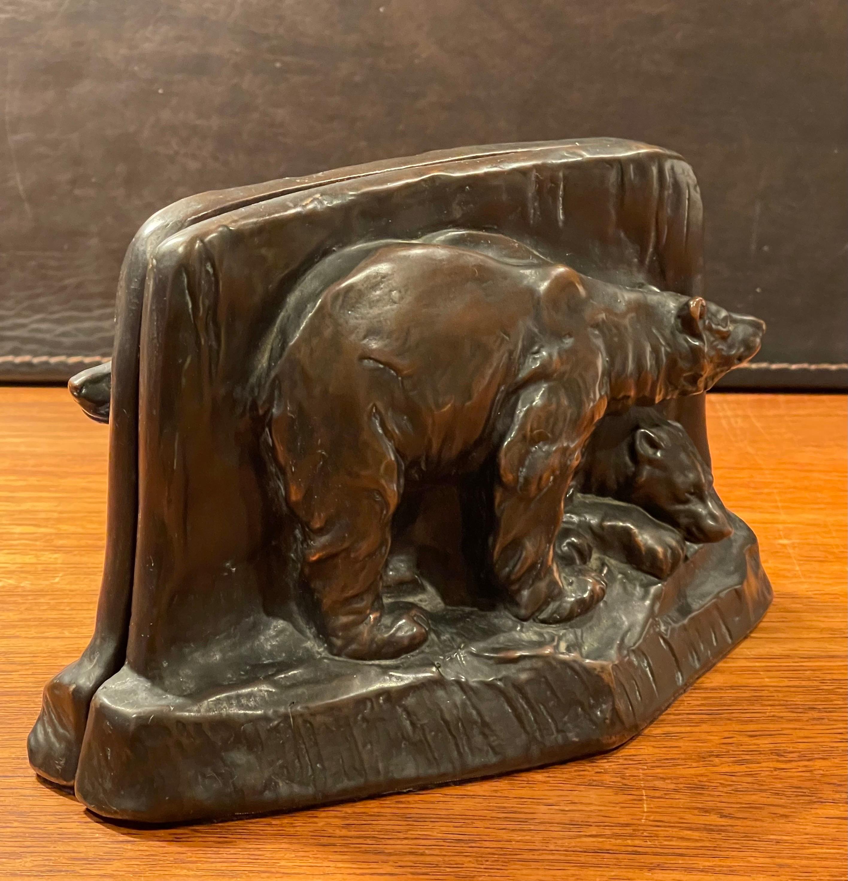 20th Century Vintage Pair of Bronze Clad Grizzly Bear Bookends  For Sale