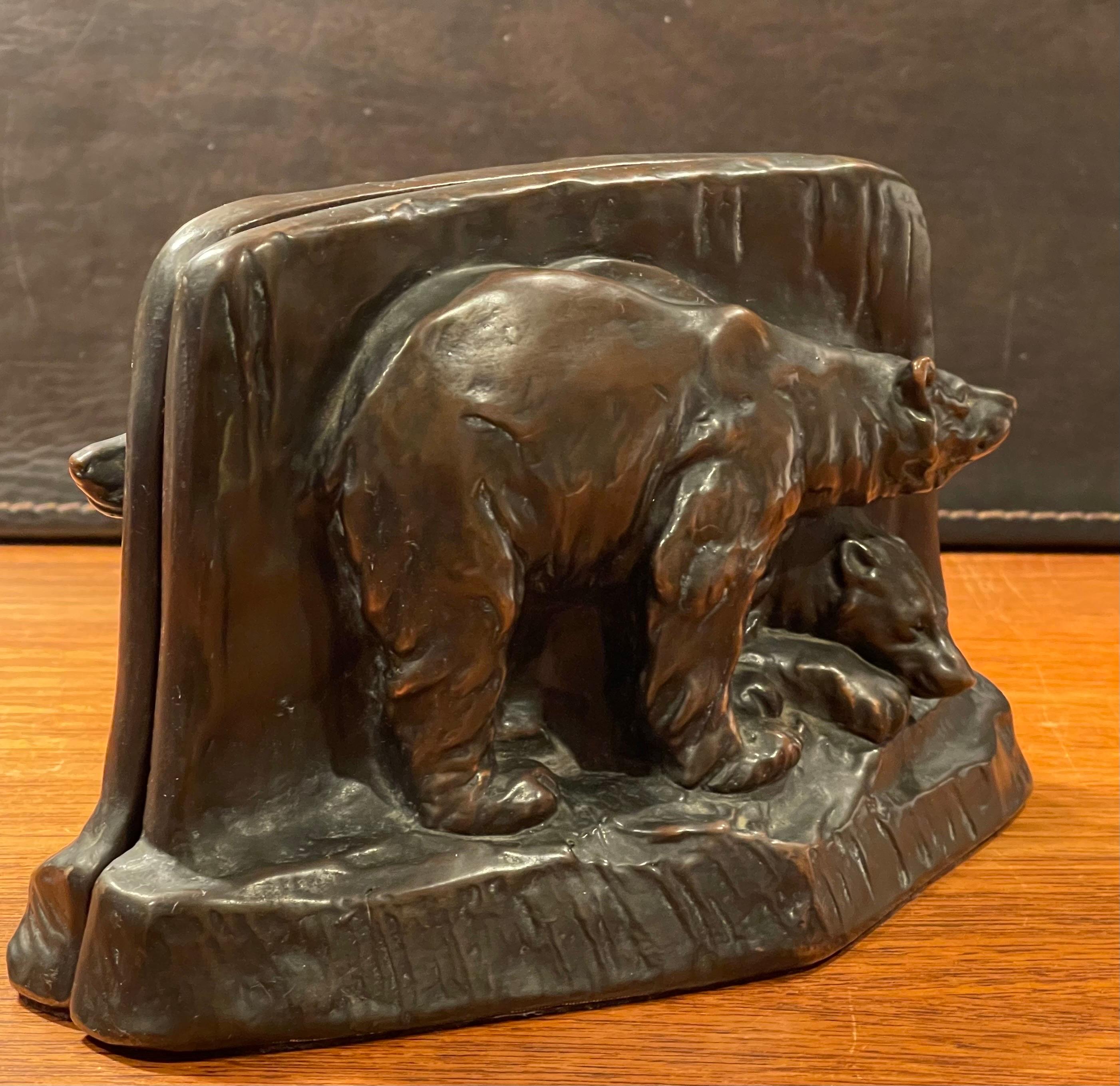 Vintage Pair of Bronze Clad Grizzly Bear Bookends  For Sale 1