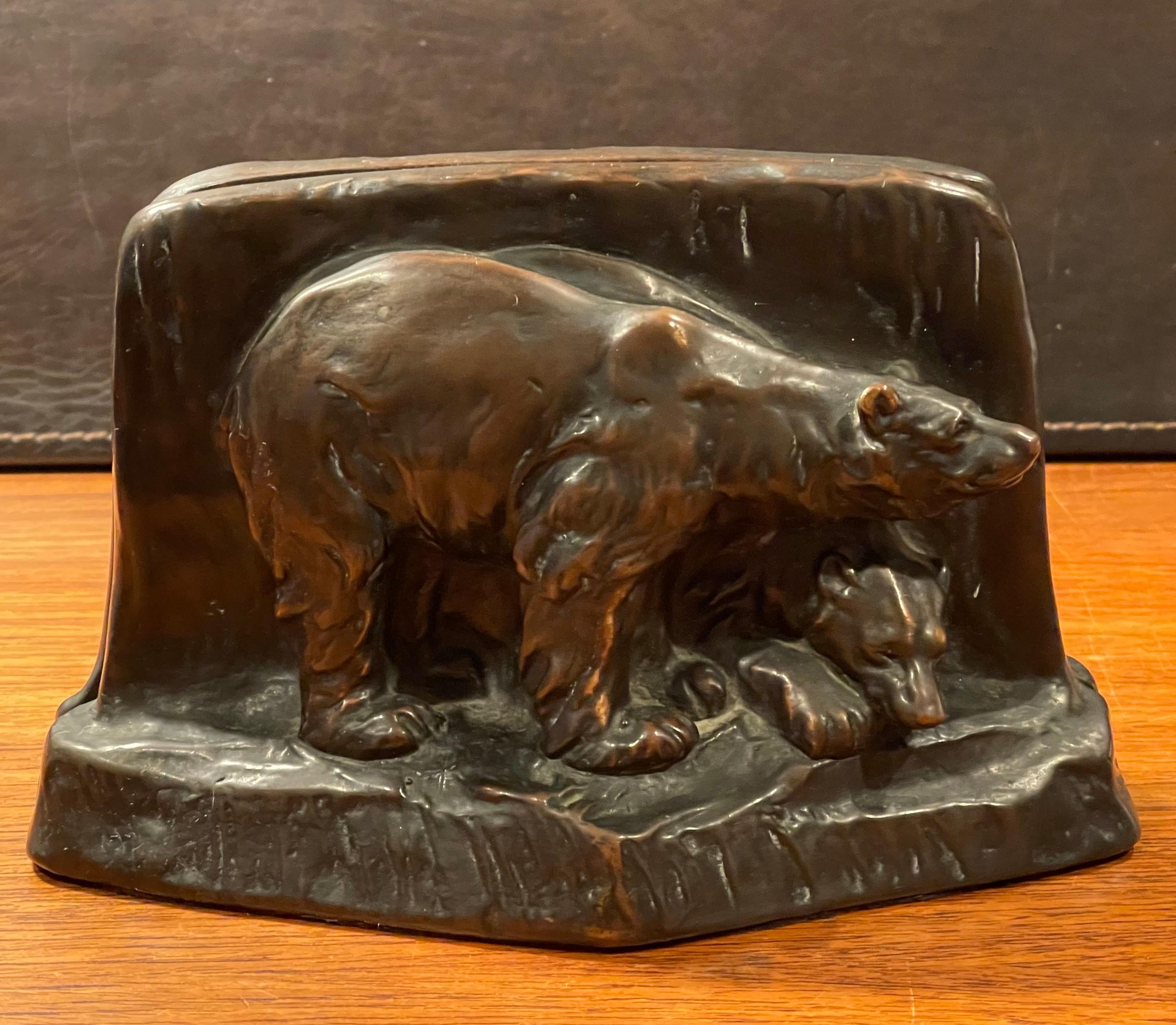 Vintage Pair of Bronze Clad Grizzly Bear Bookends  For Sale 2