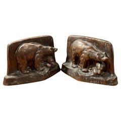 Vintage Pair of Bronze Clad Grizzly Bear Bookends 