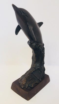 Vintage Pair of Bronze Dolphin Bookends, Mid-Century Nautical Sculptural Decor