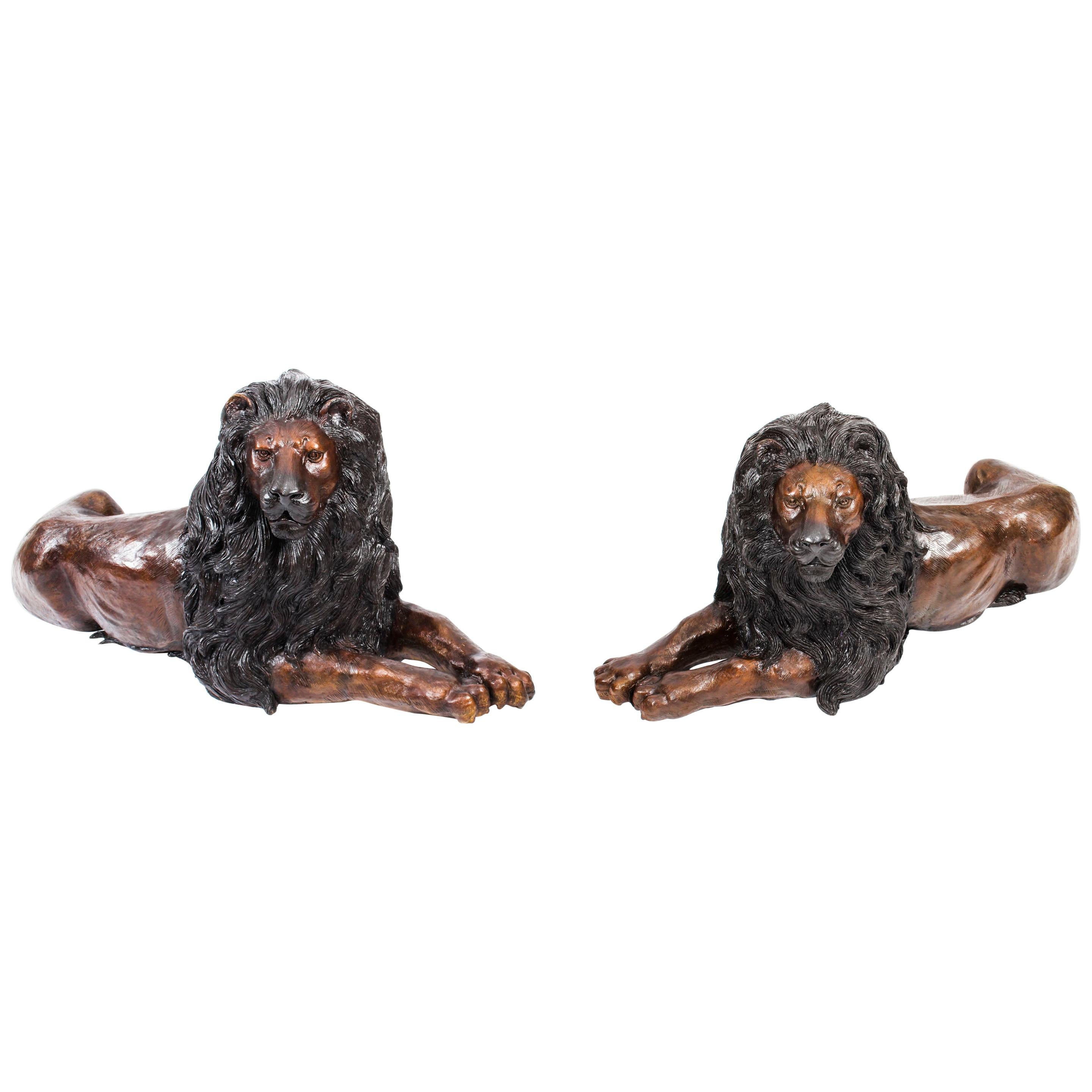 Pair of Italian Bronze Lions Medici Statues, 20th Century at 1stDibs