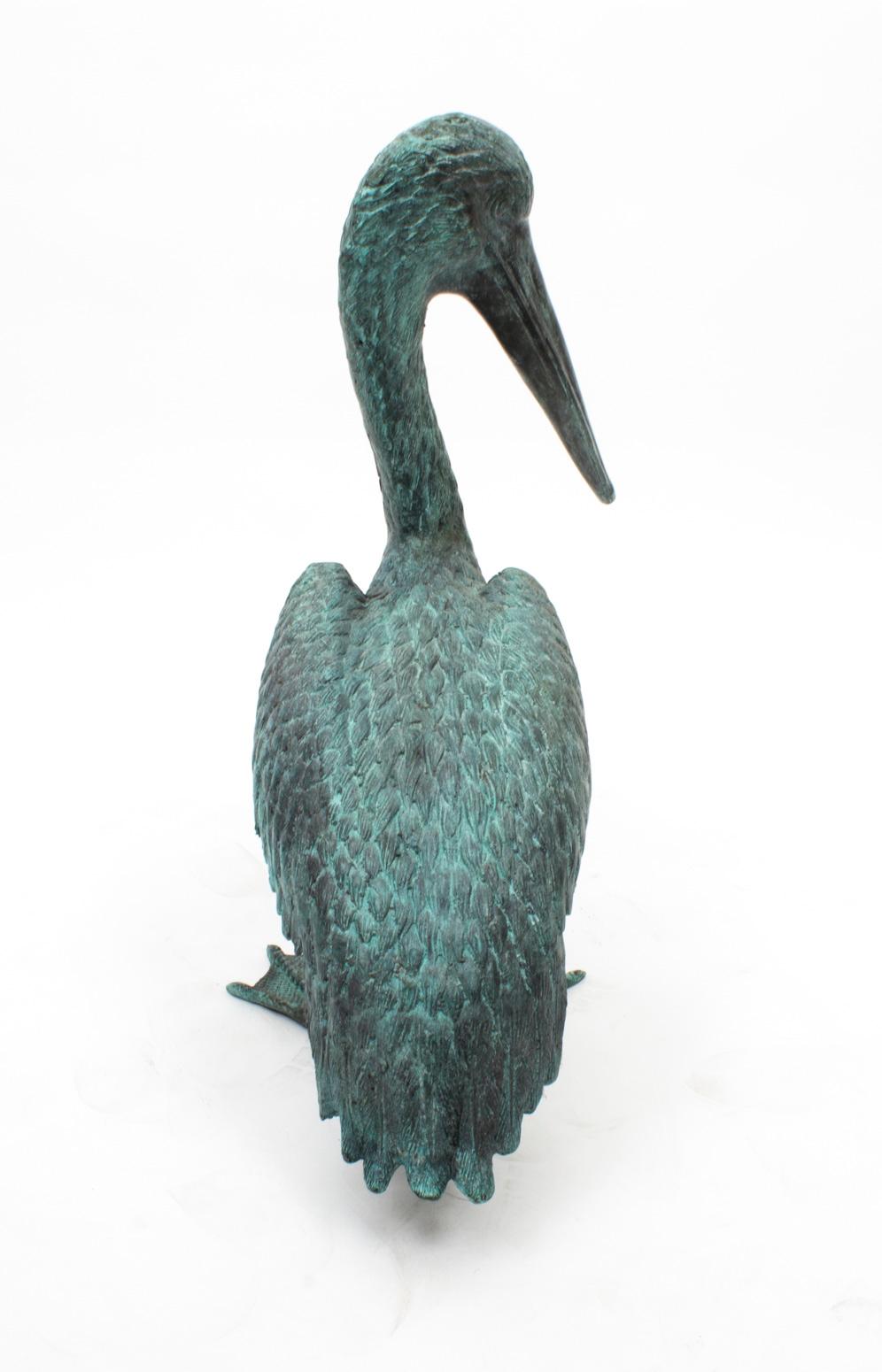 Vintage Pair of Bronze Verdigris Pelicans, 20th Century For Sale 5