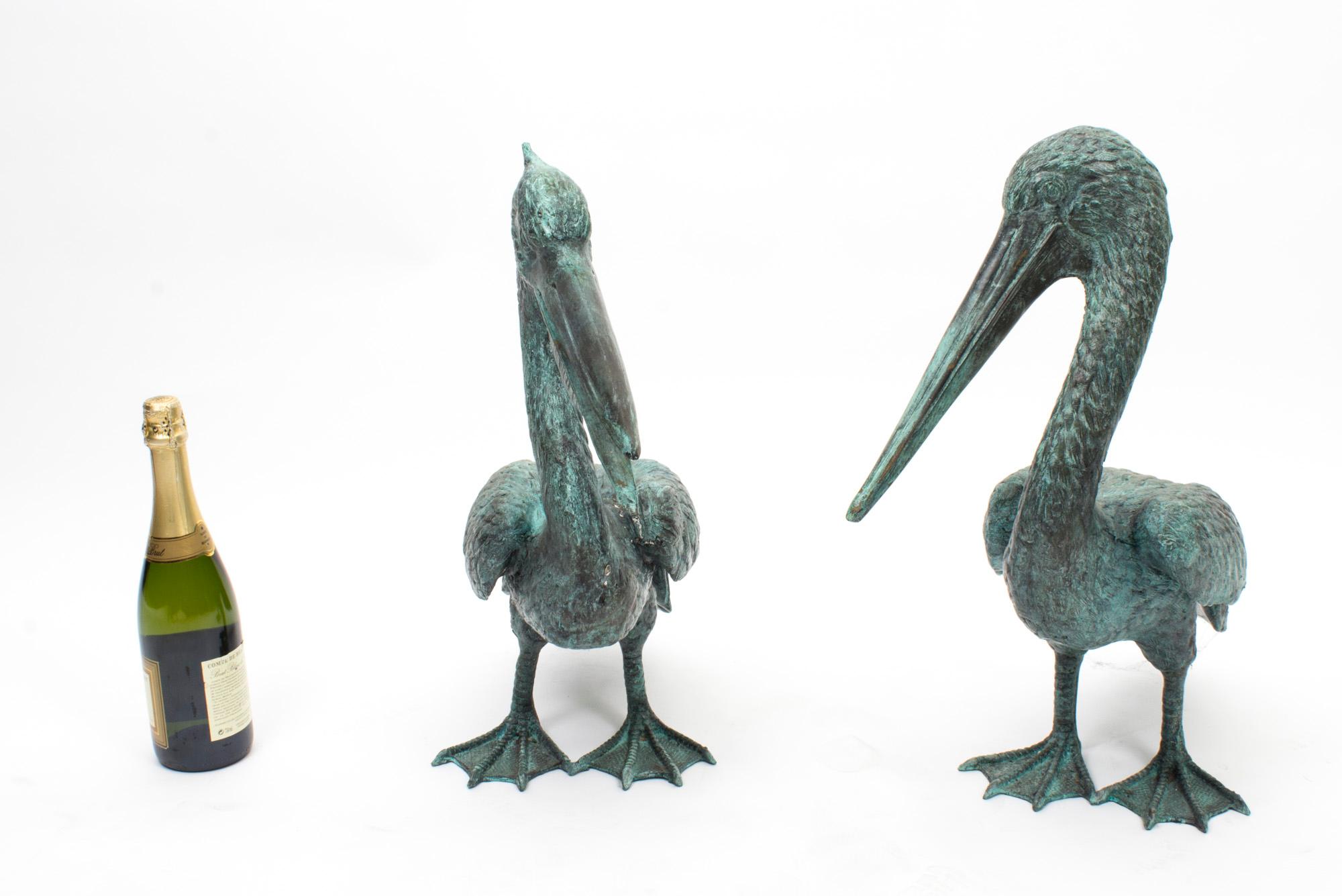 Vintage Pair of Bronze Verdigris Pelicans, 20th Century For Sale 9
