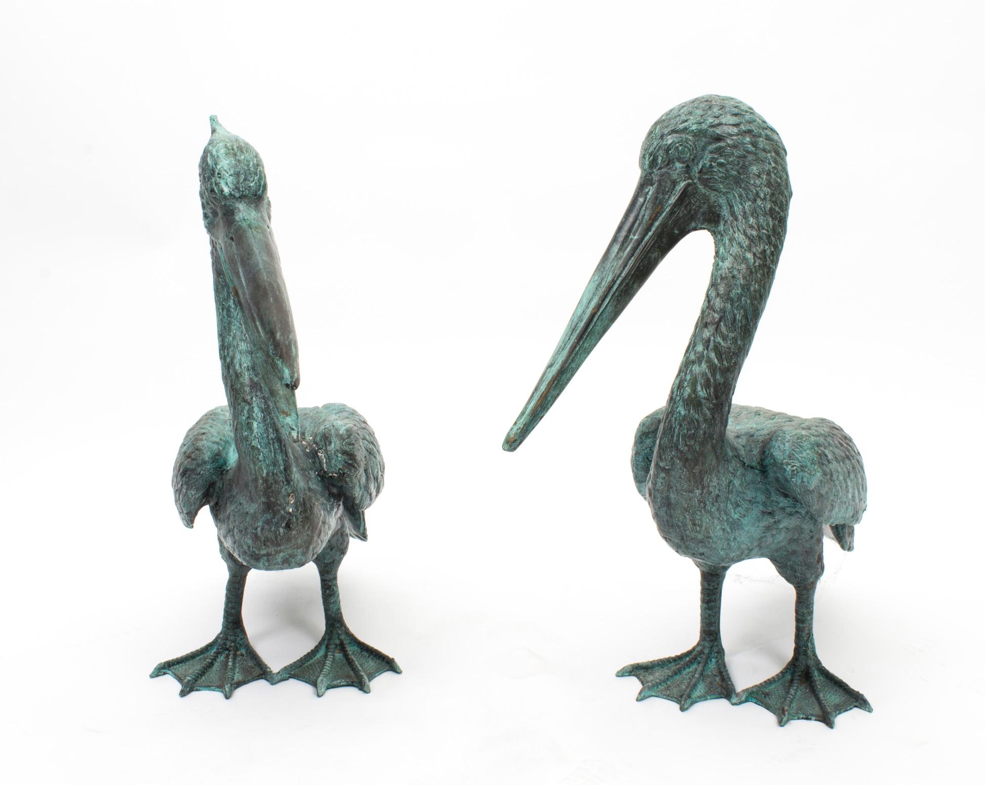 Vintage Pair of Bronze Verdigris Pelicans, 20th Century For Sale 10