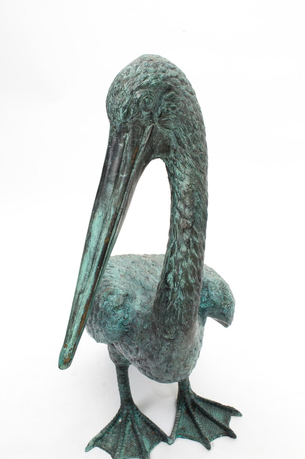 Vintage Pair of Bronze Verdigris Pelicans, 20th Century For Sale 4