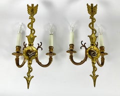 Vintage Pair of Bronze Wall Sconces Art Deco "Arrow" Set 2