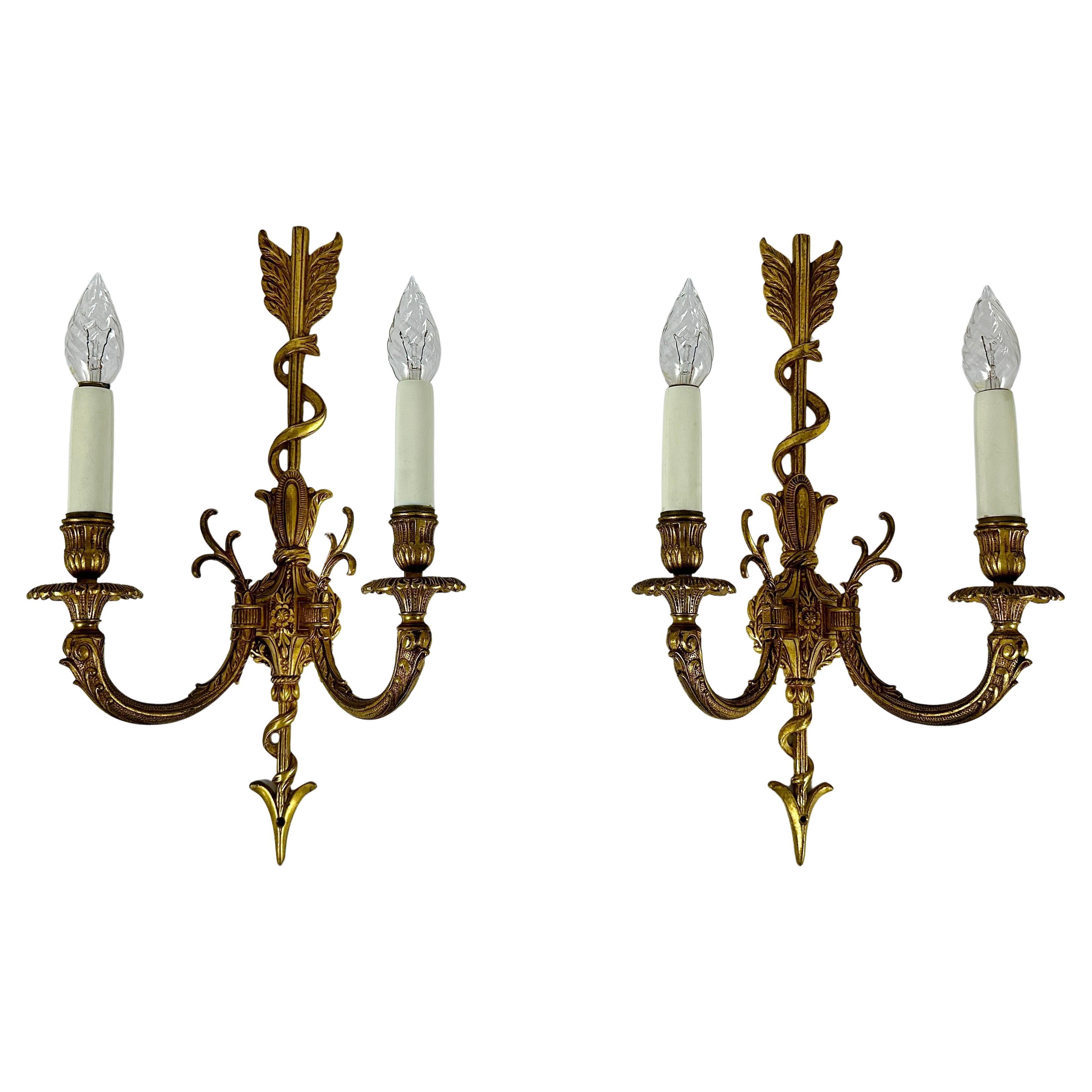 Coppia vintage di lampade da parete in bronzo Art&Deco "Arrow" Set 2