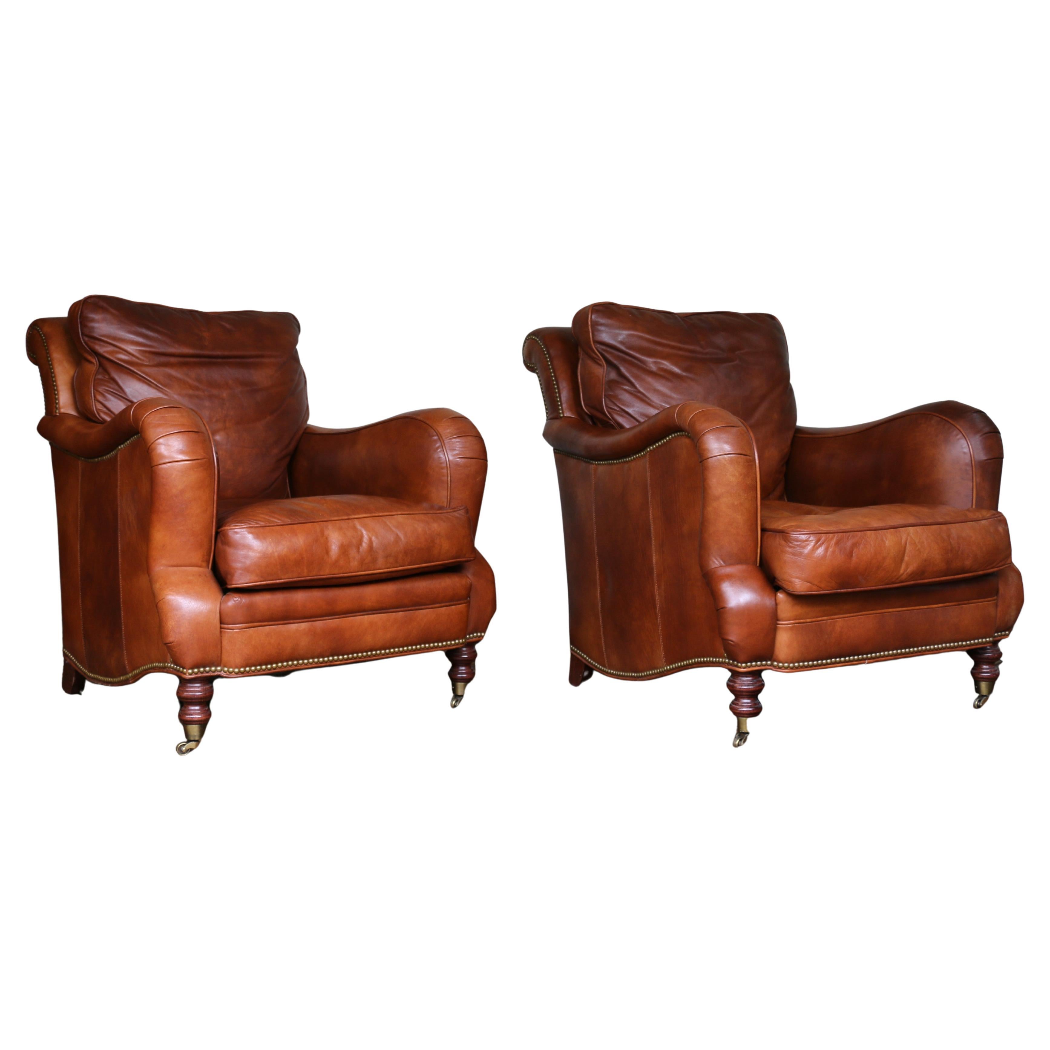 Vintage Pair of Brown Distressed Leather Club Chairs, Circa 1980s im Angebot