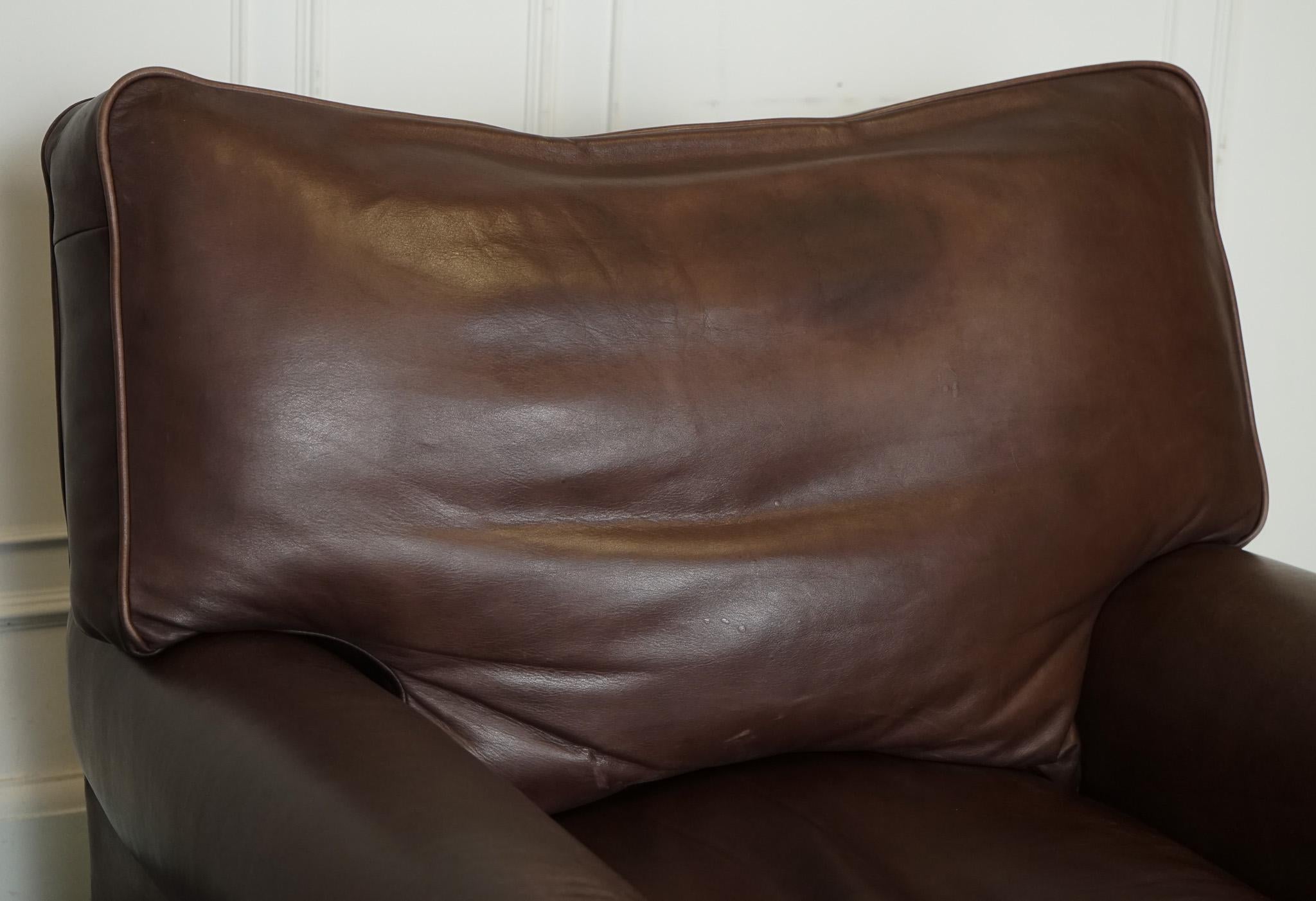 ViNTAGE PAIR OF BROWN LEATHER COLLINS & HAYES ARMCHAIRS FEATHER FILLED 4