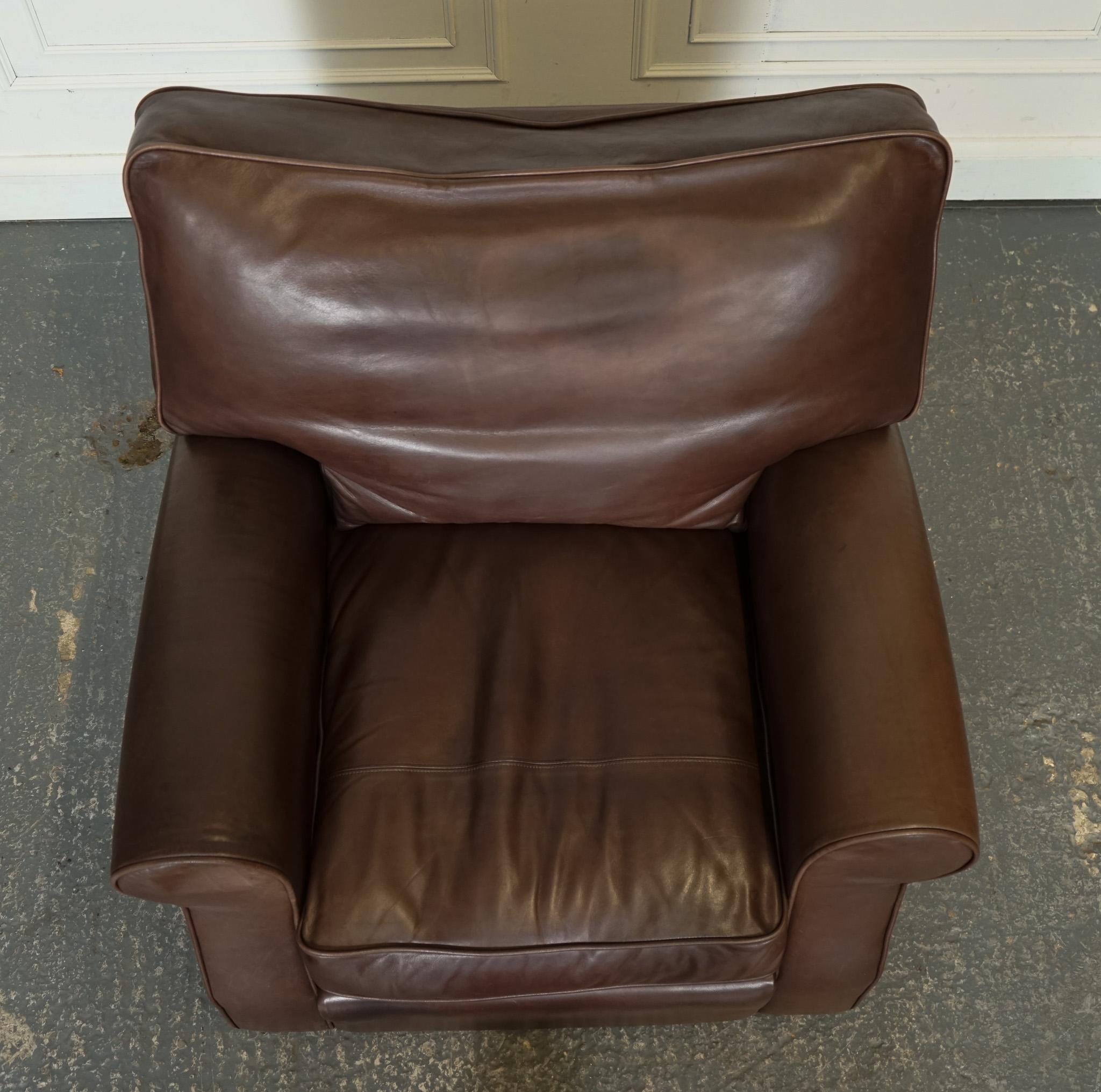 ViNTAGE PAIR OF BROWN LEATHER COLLINS & HAYES ARMCHAIRS FEATHER FILLED 6