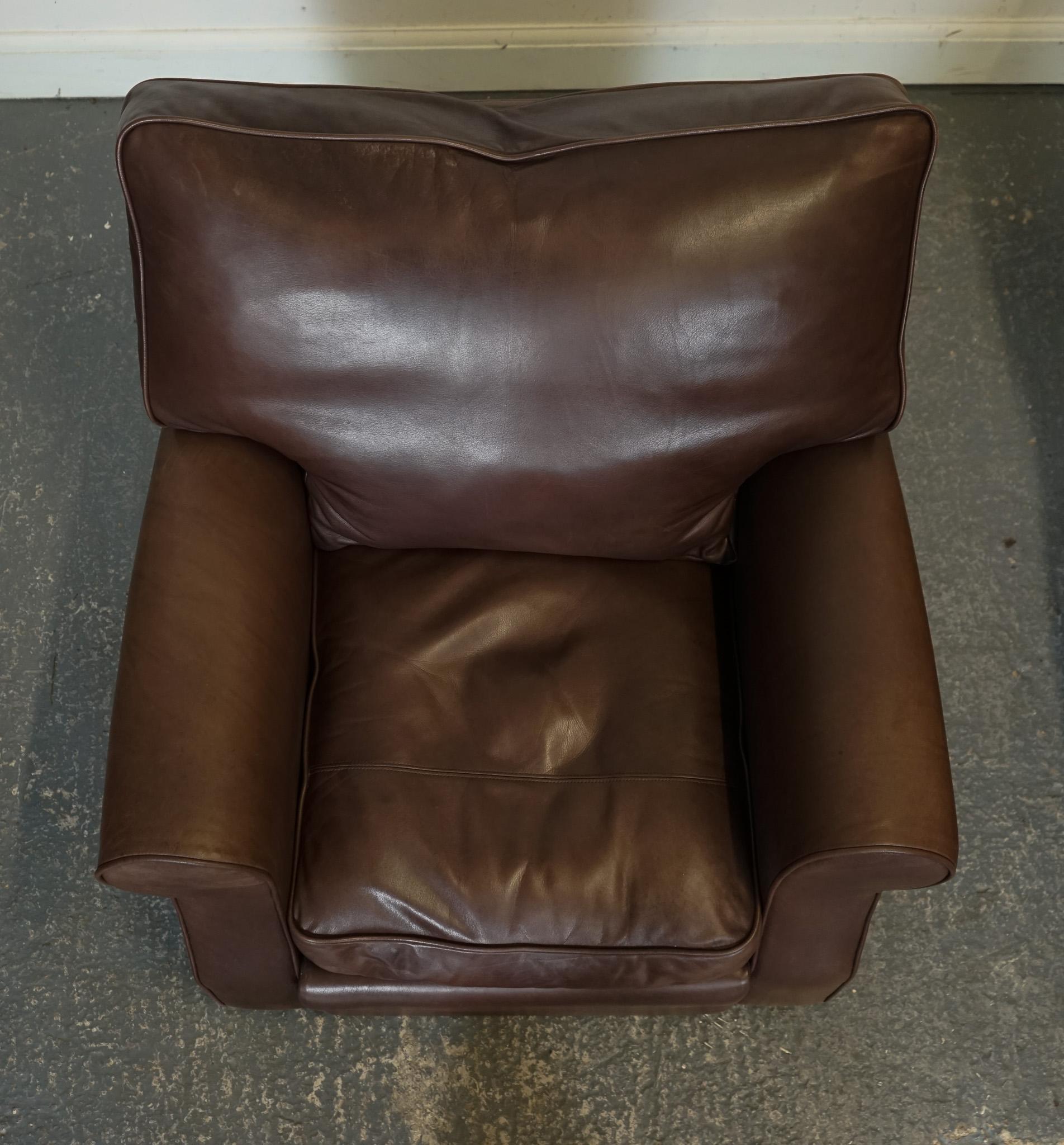 ViNTAGE PAIR OF BROWN LEATHER COLLINS & HAYES ARMCHAIRS FEATHER FILLED 7