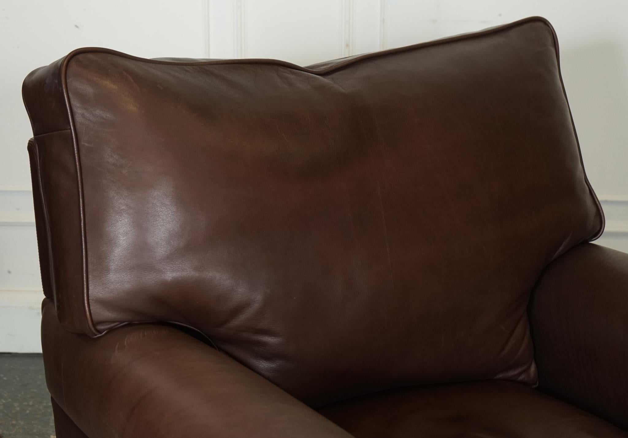 Leather ViNTAGE PAIR OF BROWN LEATHER COLLINS & HAYES ARMCHAIRS FEATHER FILLED