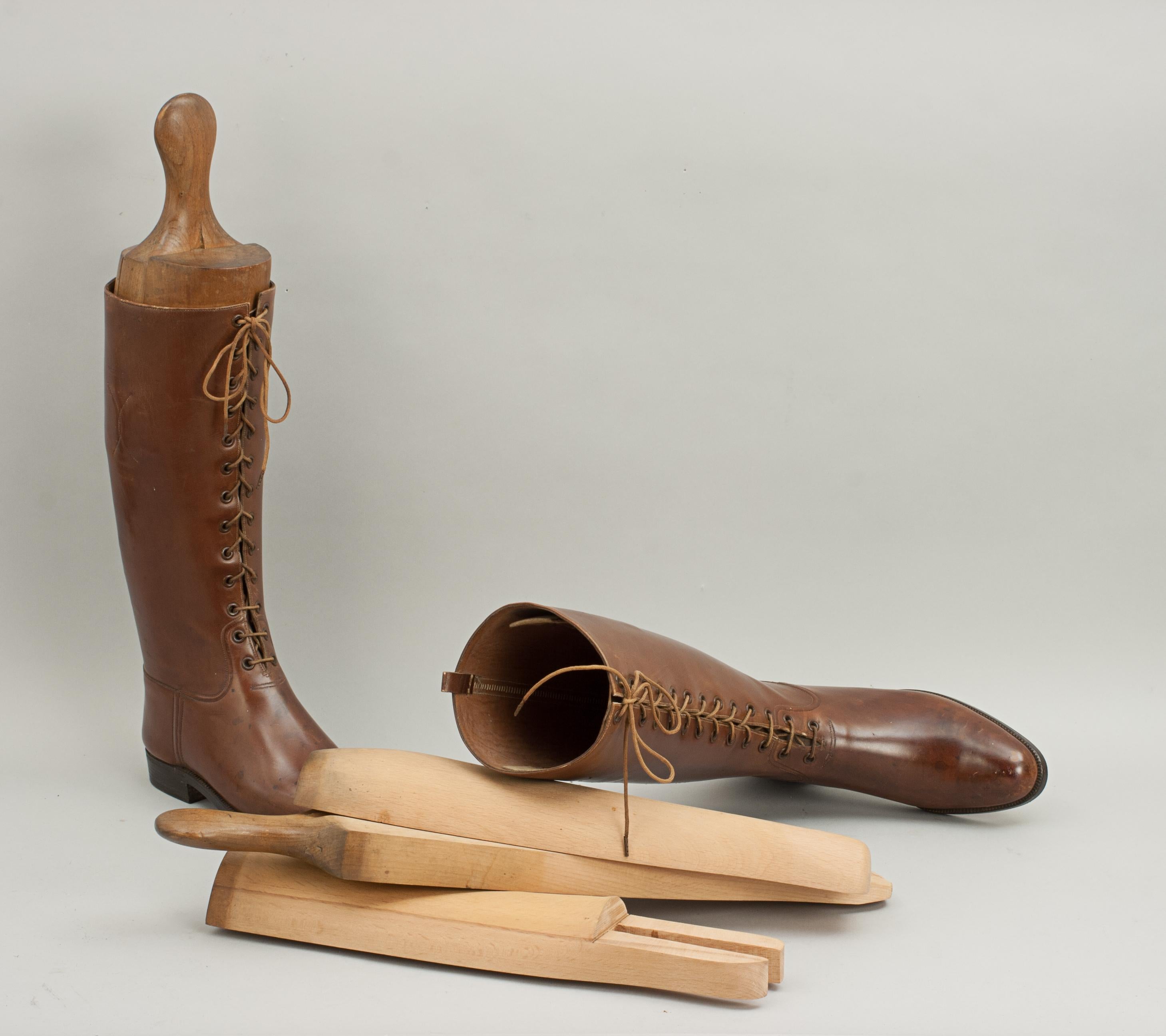 Vintage Pair of Brown Leather Ladies Lace Up Riding Boots at 1stDibs