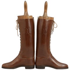 Vintage Pair of Brown Leather Ladies Lace Up Riding Boots