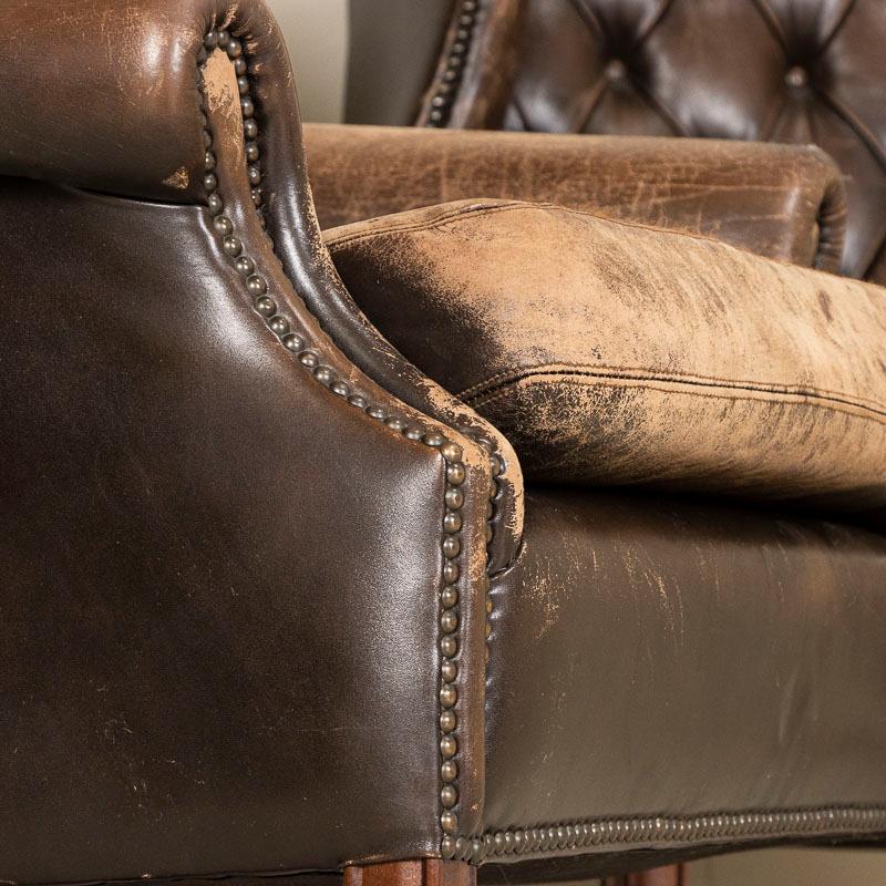 Vintage Pair of Brown Leather Wingback Arm Chairs 8