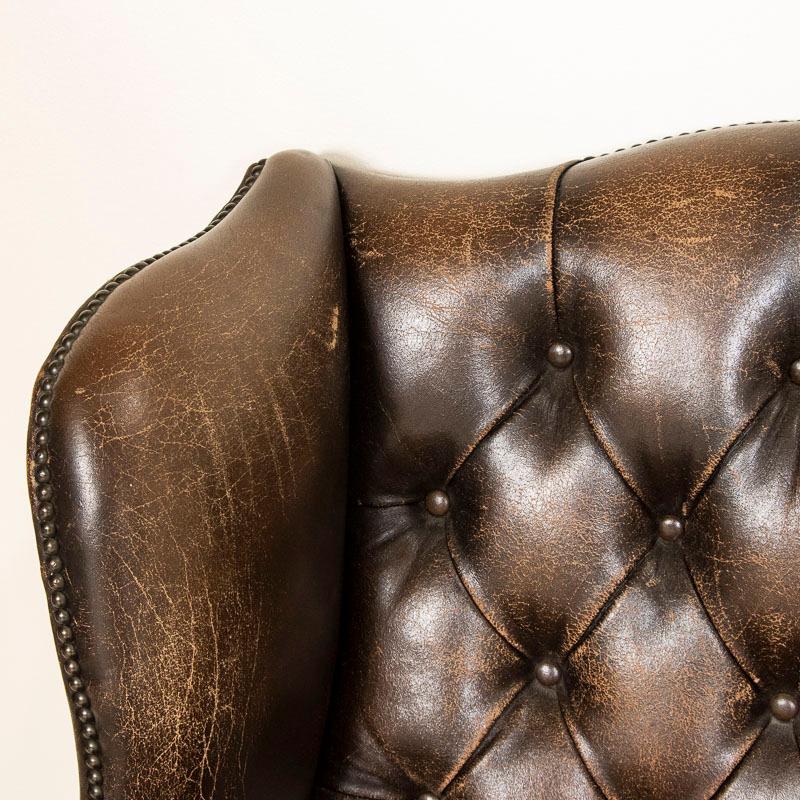 Vintage Pair of Brown Leather Wingback Arm Chairs 3