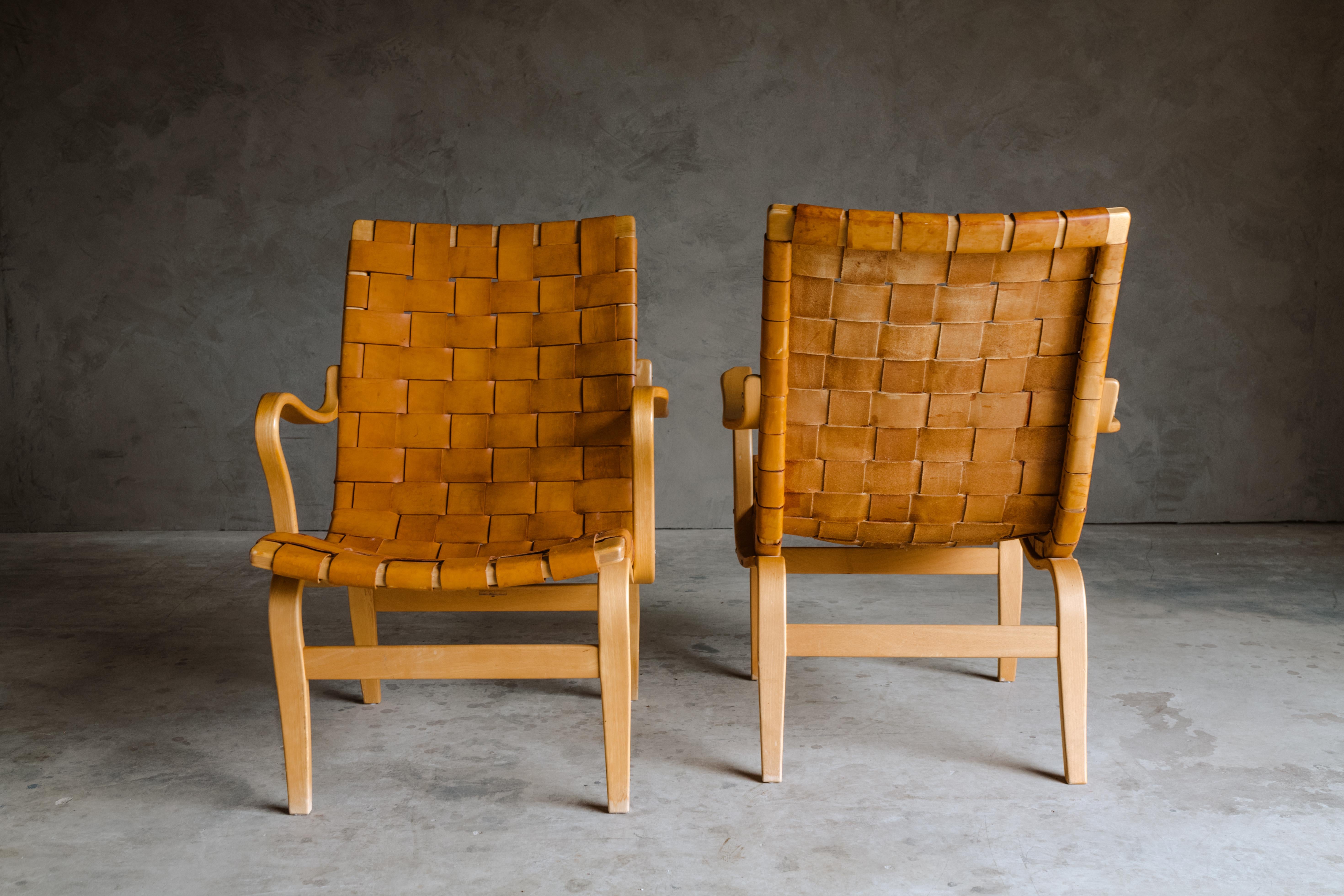 European Vintage Pair of Bruno Mathsson Lounge Chairs, Model Eva, Sweden, 1960s