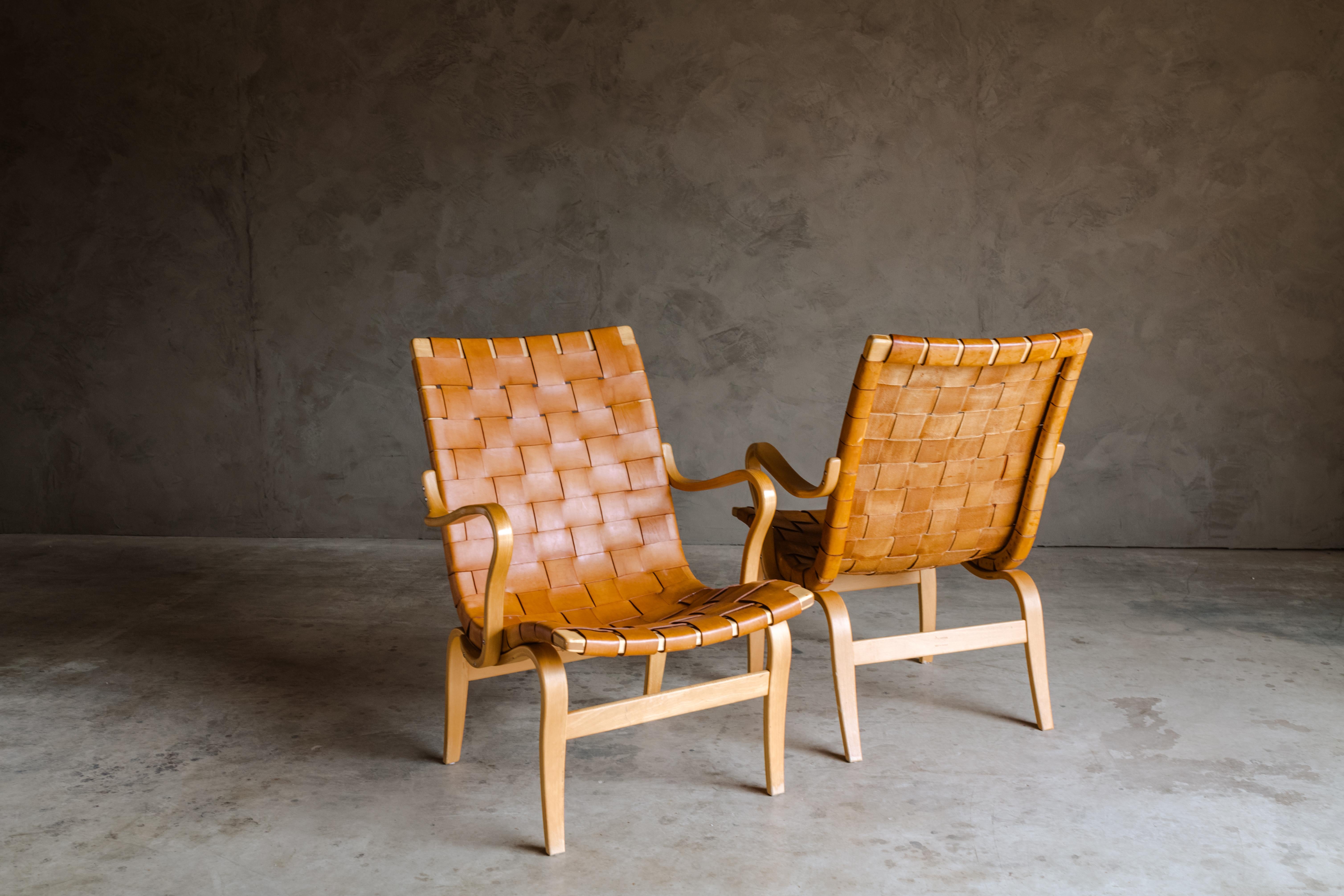 Mid-20th Century Vintage Pair of Bruno Mathsson Lounge Chairs, Model Eva, Sweden, 1960s