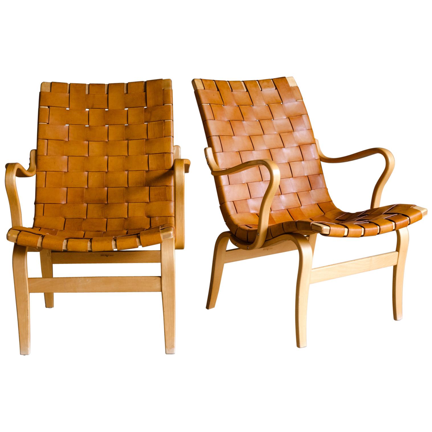 Vintage Pair of Bruno Mathsson Lounge Chairs, Model Eva, Sweden, 1960s