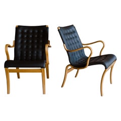 Vintage Pair of Bruno Mathsson Lounge Chairs, Model "Mina", Sweden, 1970s