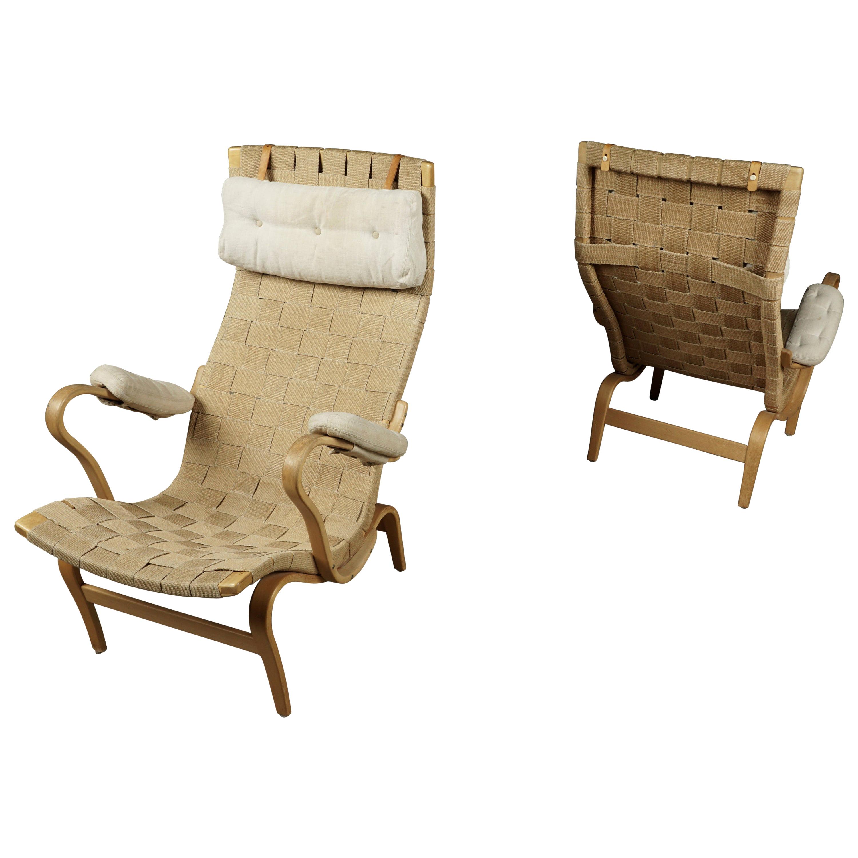 Vintage Pair of Bruno Mathsson Lounge Chairs, Model Pernilla, circa 1970