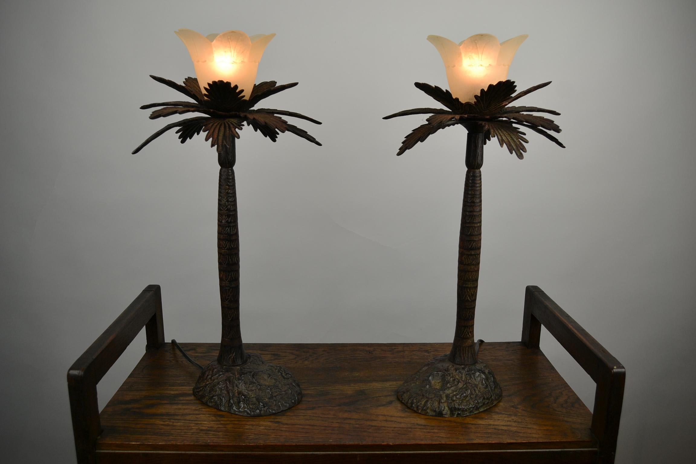 Pair of Brutalist Palm Tree Table Lamps, 1950s 4