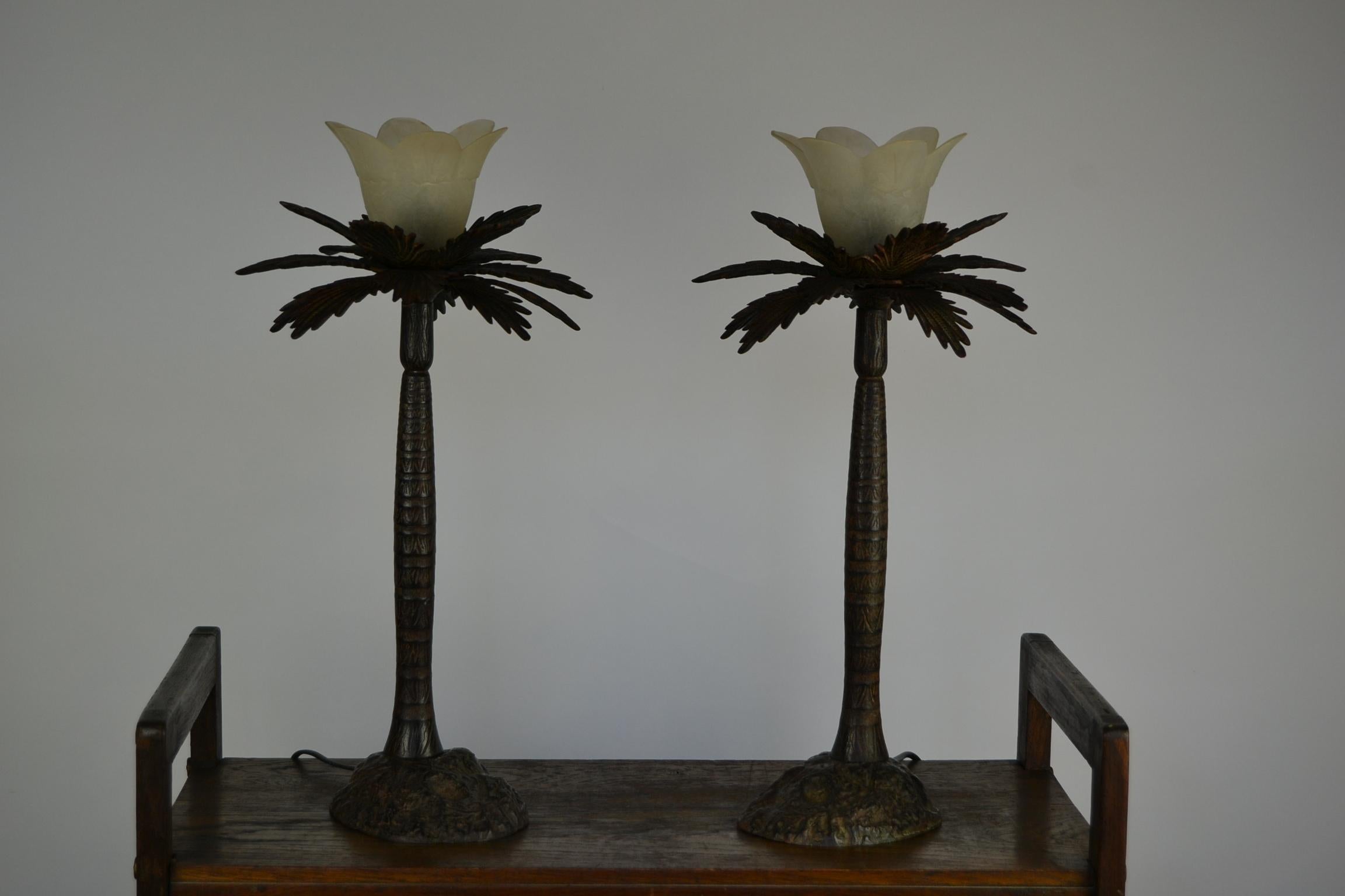 Pair of Brutalist Palm Tree Table Lamps, 1950s 5