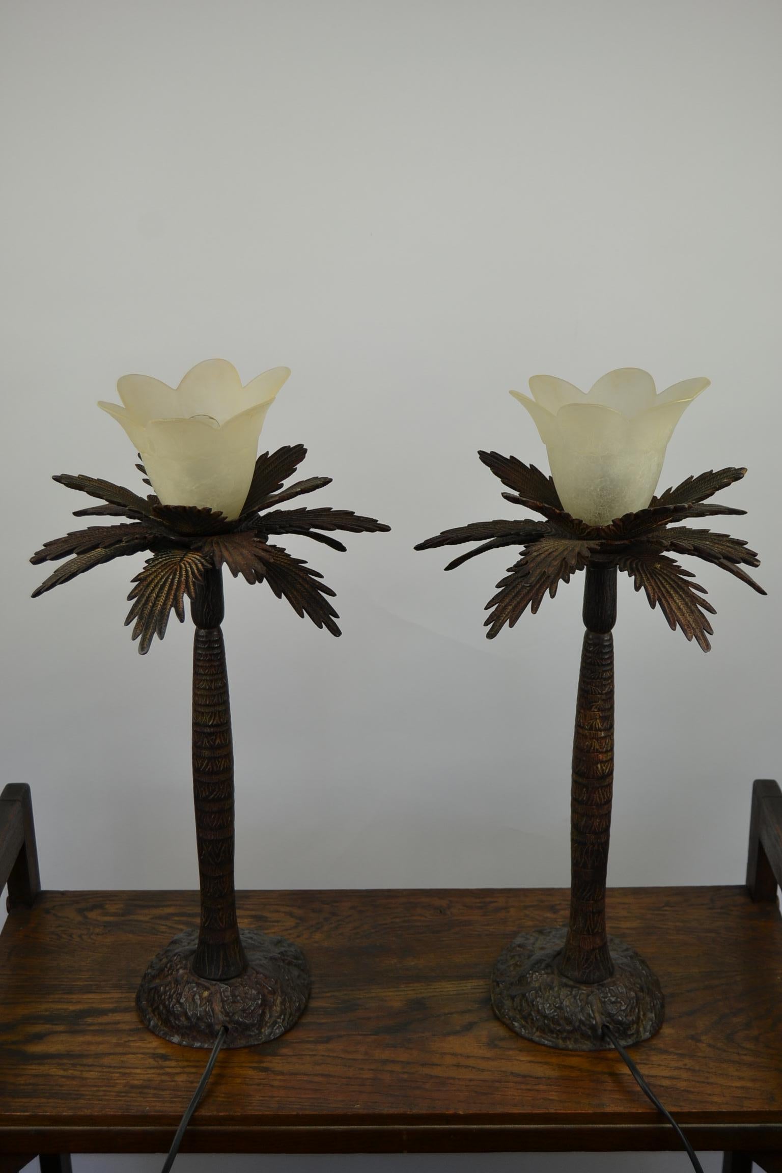 Pair of Brutalist Palm Tree Table Lamps, 1950s 7