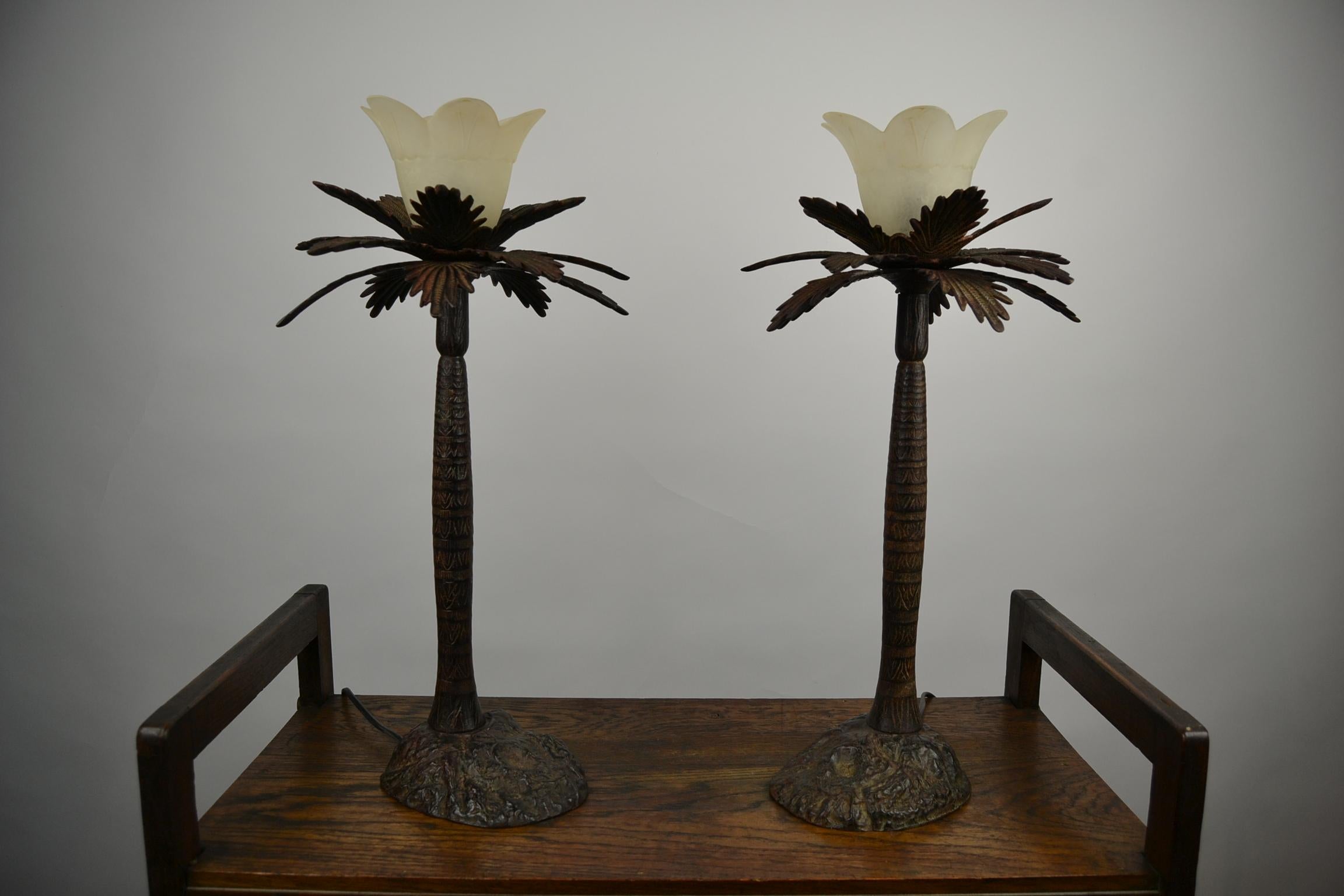 Pair of Brutalist Palm Tree Table Lamps, 1950s 8