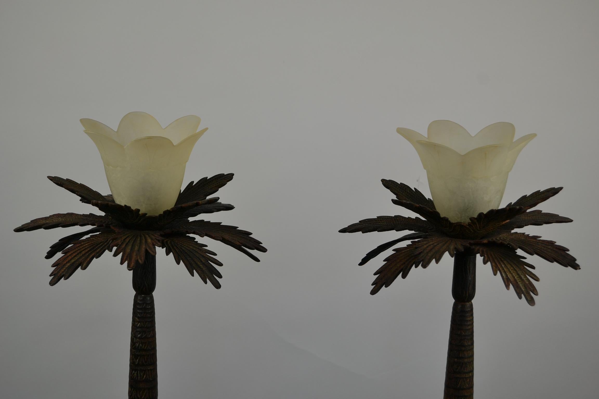 European Pair of Brutalist Palm Tree Table Lamps, 1950s