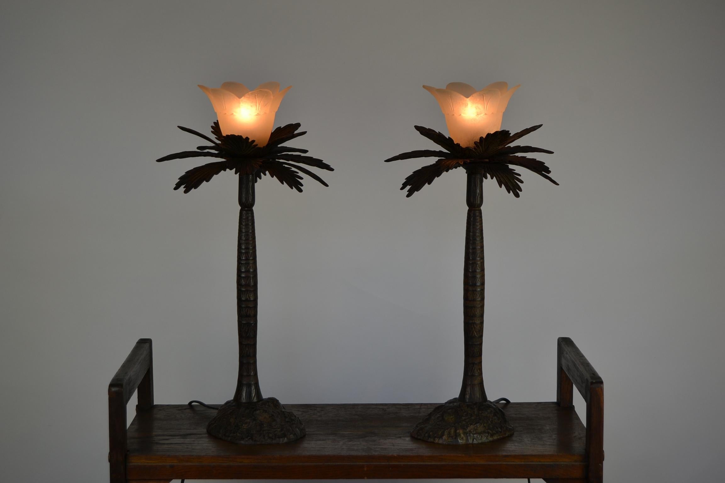 Pair of Brutalist Palm Tree Table Lamps, 1950s In Good Condition For Sale In Retie, BE