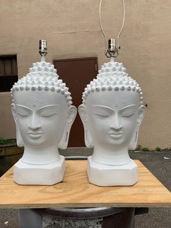 Vintage Pair of Buddha Sculptural Table Lamps