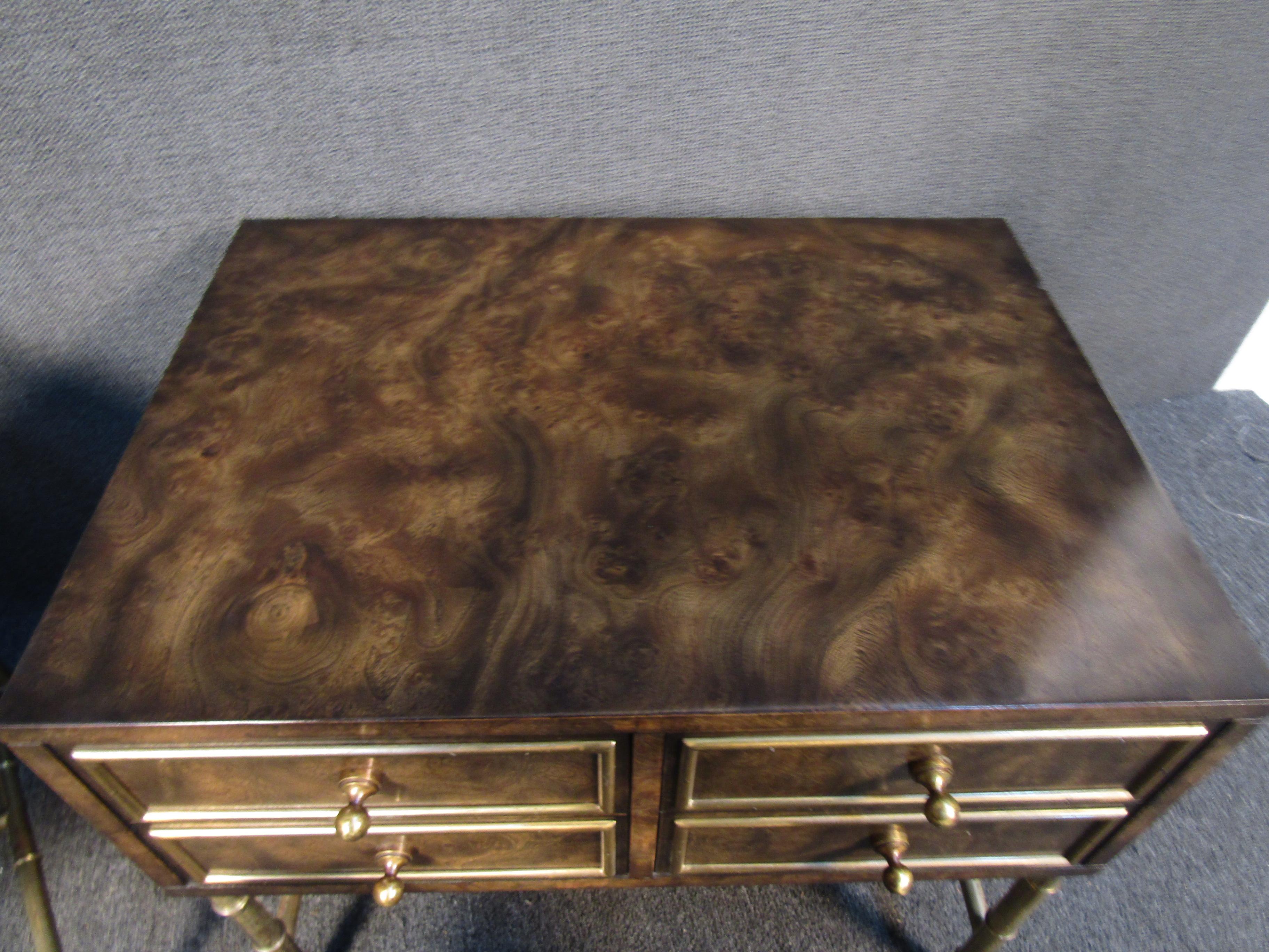 Vintage Pair of Burl and Brass Night Stands by Mastercraft For Sale 4