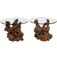 Vintage Pair of Burl Root End Tables