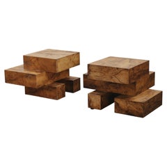 Vintage Pair Of Burl Wood Coffee Tables From Italy, Circa 1960