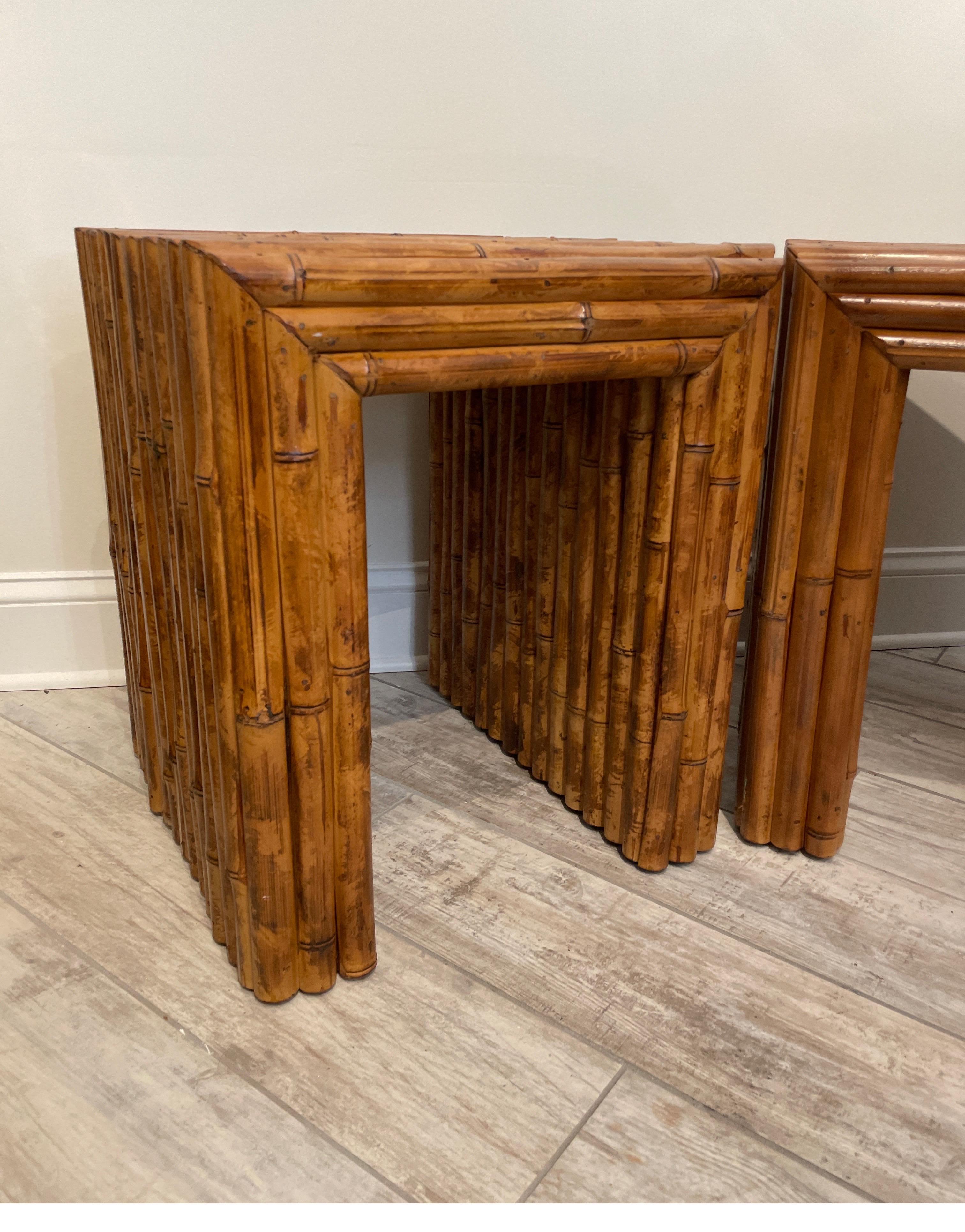 Vintage Pair of Burnt Bamboo Side Tables In Good Condition For Sale In West Palm Beach, FL
