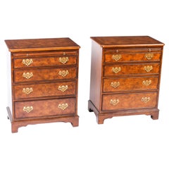 Vintage Pair of Burr Walnut Bedside Chests Cabinets with Slides 20th C