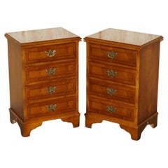 VINTAGE PAIR OF BURR WALNUT NIGHTSTAND BEDSIDE TABLE DRAWERS PART OF A SUiTE