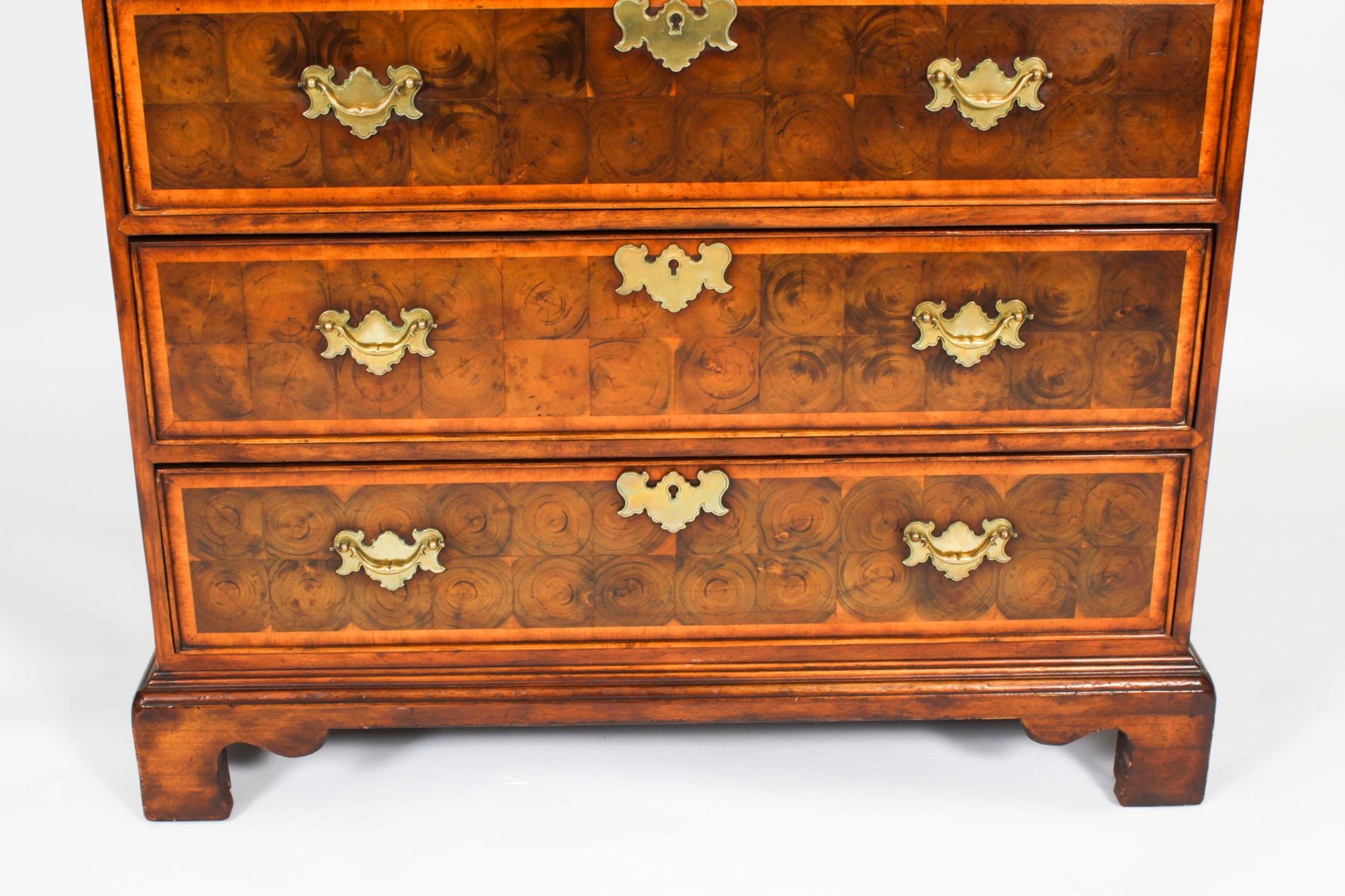 English Vintage Pair of Burr Walnut Oyster Veneer Chests of Drawers 20th Century