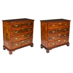 Vintage Pair of Burr Walnut Oyster Veneer Chests of Drawers 20th Century