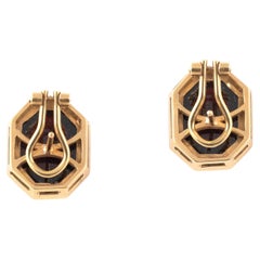 Vintage Pair Of Cabochon Garnet And White Enamel 18kt Yellow Gold Earrings