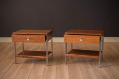 Vintage Pair of California Modern Walnut and Aluminum Nightstands