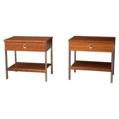 Vintage Pair of California Modern Walnut and Aluminum Nightstands